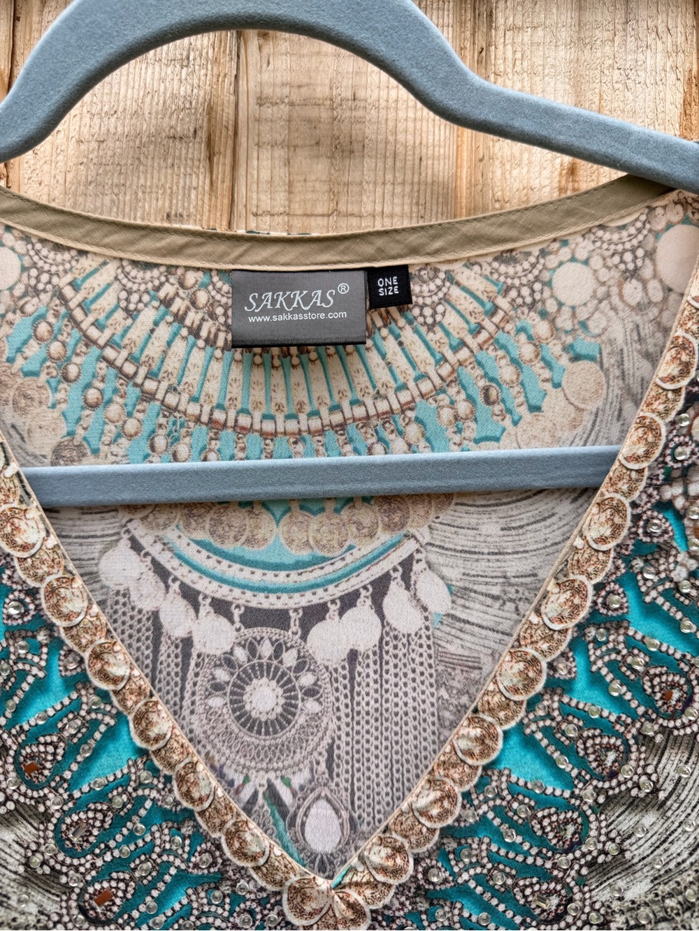 Sakkas Turquoise & Teal Embellished Boho Maxi Kaftan - Picture 4 of 8